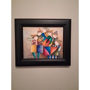 Joyce Roybal oil painting Children Playing Music Cello Violin Black Frame